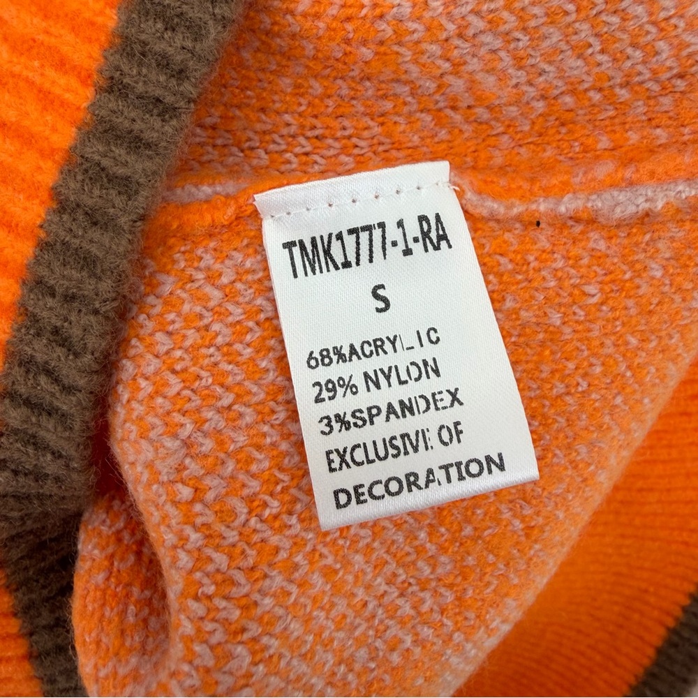 THML Women’s Neon Checkered Mockneck Sweater in Orange / Beige TMK1777 - Picture 5 of 5